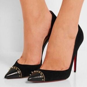 Christian Louboutin Black Leather Luxury Studded Culturella Heels Pumps 40.5